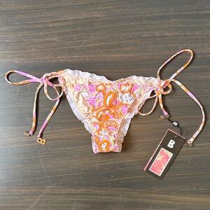 Blackbough Swim Side Tie Cheeky Bottoms in Pink Orange Green Paisley Print NWT
